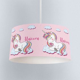 İnstababyrooms Beyaz Gökkuşağı Unicorn Pembe Desenli Çocuk Odası Dijital Baskılı Sarkıt Avize
