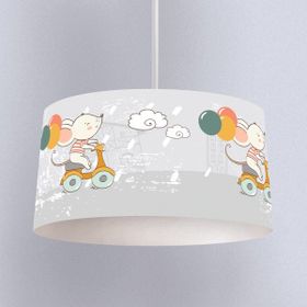 İnstababyrooms Beyaz Gri Fare ve Balon Desenli Çocuk Odası Dijital Baskılı Sarkıt Avize