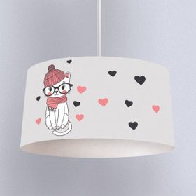 İnstababyrooms Beyaz Gri Tatlı Kedi Desenli Çocuk Odası Dijital Baskılı Sarkıt Avize