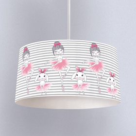 İnstababyrooms Beyaz Pembe Balerin Tavşan Desenli Çocuk Odası Dijital Baskılı Sarkıt Avize
