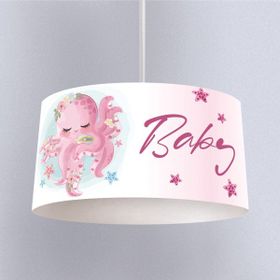 İnstababyrooms Beyaz Pembe Bebek Ahtapot Desenli Çocuk Odası Dijital Baskılı Sarkıt Avize