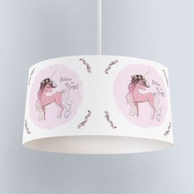 İnstababyrooms Beyaz Pembe Sihirli Unicorn Desenli Çocuk Odası Dijital Baskılı Sarkıt Avize