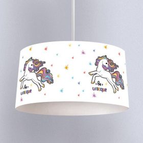 İnstababyrooms Beyaz Renkli Unicorn Desenli Çocuk Odası Dijital Baskılı Sarkıt Avize