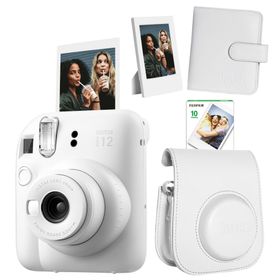 Instax Mini 12 Beyaz 10'lu Film Çerçeve Kare Albüm Deri Kılıf ve Fotoğraf Makinesi Seti