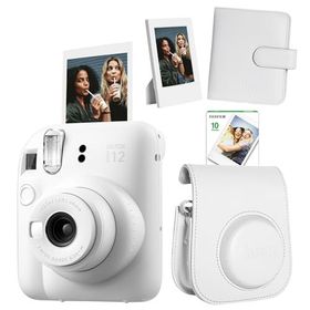 Instax Mini 12 Beyaz 10'lu Film Çerçeve Kare Albüm Deri Kılıf ve Fotoğraf Makinesi Seti