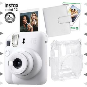 Instax Mini 12 Beyaz 10'lu Film Kare Albüm Şeffaf Kılıf ve Fotoğraf Makinesi Seti