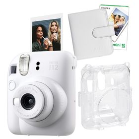Instax Mini 12 Beyaz 10'lu Film Kare Albüm Şeffaf Kılıf ve Fotoğraf Makinesi Seti