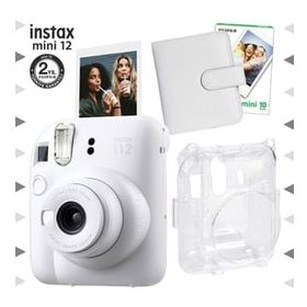 Instax Mini 12 Beyaz 10'lu Film Kare Albüm Şeffaf Kılıf ve Fotoğraf Makinesi Seti