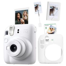 Instax Mini 12 Beyaz 10'lu Film Kıskaçlı Stand Mini Albüm Silikon Kılıf ve Fotoğraf Makinesi Seti