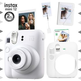 Instax Mini 12 Beyaz 10'lu Film Kıskaçlı Stand Mini Albüm Silikon Kılıf ve Fotoğraf Makinesi Seti