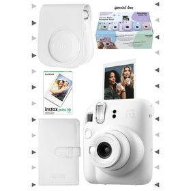 Instax Mini 12 Beyaz 10'lu Film Laporta Albüm Deri Kılıf ve Fotoğraf Makinesi Seti