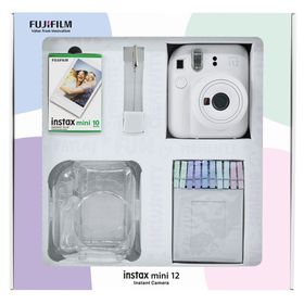 Instax Mini 12 Beyaz 10'lu Film Simli Pleksi Kılıf Mandal Kıskaçlı Resim Standı Bundle Box ve Fotoğraf Makinesi