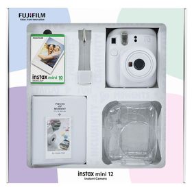 Instax Mini 12 Beyaz 10'lu Film Simli Pleksi Kılıf PVC Albüm Kıskaçlı Resim Standı Bundle Box ve Fotoğraf Makinesi