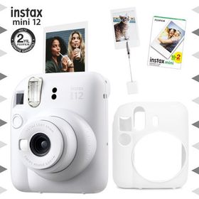 Instax Mini 12 Beyaz 20'li Film Kıskaçlı Resim Standı Silikon Kılıf ve Fotoğraf Makinesi Seti