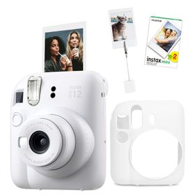 Instax Mini 12 Beyaz 20'li Film Kıskaçlı Resim Standı Silikon Kılıf ve Fotoğraf Makinesi Seti