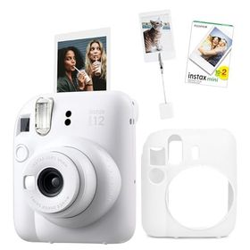 Instax Mini 12 Beyaz 20'li Film Kıskaçlı Resim Standı Silikon Kılıf ve Fotoğraf Makinesi Seti