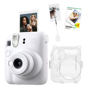 Instax Mini 12 Beyaz 20'li Film Kıskaçlı Resim Standı Simli Pleksi Kılıf ve Fotoğraf Makinesi Seti