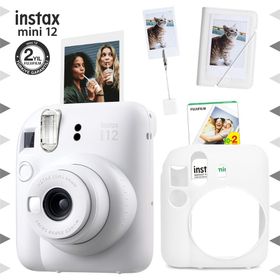Instax Mini 12 Beyaz 20'li Film Kıskaçlı Stand Mini Albüm Silikon Kılıf ve Fotoğraf Makinesi Seti