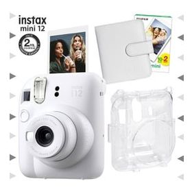 Instax Mini 12 Beyaz 20'lu Film Kare Albüm Şeffaf Kılıf ve Fotoğraf Makinesi Seti