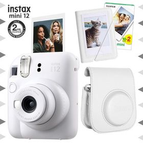 Instax Mini 12 Beyaz 20'lu Film Mini Albüm Deri Kılıf ve Fotoğraf Makinesi Seti