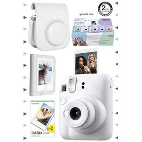 Instax Mini 12 Beyaz 20'lu Film Mini Albüm Deri Kılıf ve Fotoğraf Makinesi Seti