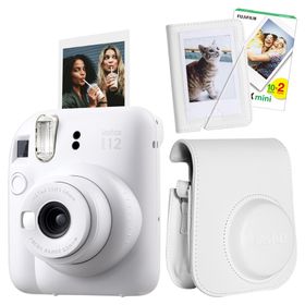 Instax Mini 12 Beyaz 20'lu Film Mini Albüm Deri Kılıf ve Fotoğraf Makinesi Seti