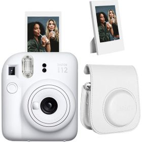 Instax Mini 12 Beyaz Çerçeve Deri Kılıf ve Fotoğraf Makinesi Seti