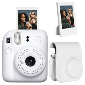 Instax Mini 12 Beyaz Çerçeve Deri Kılıf ve Fotoğraf Makinesi Seti
