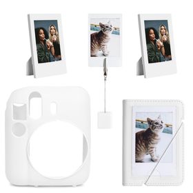 Instax Mini 12 Beyaz Slikon Kılıf Mini 28'li Albüm ve Fotoğraf Çerçeveleri Aksesuar Seti