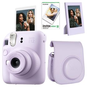Instax Mini 12 Lila 10'lu Film Çerçeve Deri Kılıf ve Fotoğraf Makinesi Seti