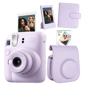 Instax Mini 12 Lila 10'lu Film Çerçeve Kare Albüm Deri Kılıf ve Fotoğraf Makinesi Seti