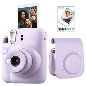 Instax Mini 12 Lila 10'lu Film Deri Çantalı ve Fotoğraf Makinesi Seti