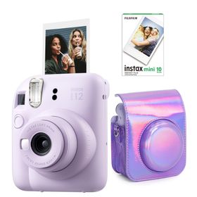 Instax Mini 12 Lila 10'lu Film Parlak Kılıf ve Fotoğraf Makinesi Seti