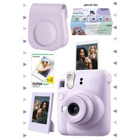 Instax Mini 12 Lila 20'li Film Çerçeve Deri Kılıf ve Fotoğraf Makinesi Seti