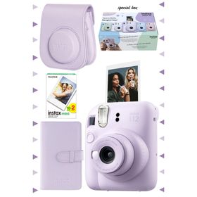 Instax Mini 12 Lila 20'li Film Laporta Albüm Deri Kılıf ve Fotoğraf Makinesi Seti