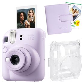 Instax Mini 12 Lila 20'lu Film Kare Albüm Şeffaf Kılıf ve Fotoğraf Makinesi Seti