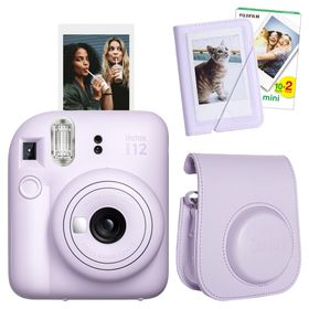 Instax Mini 12 Lila 20'lu Film Mini Albüm Deri Kılıf ve Fotoğraf Makinesi Seti