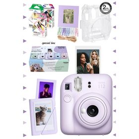 Instax Mini 12 Lila 30'lu Film Albüm Mandal Çerçeve Kılıf Mega ve Fotoğraf Makinesi Set