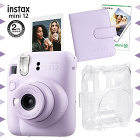 Instax Mini 12 Lila Fotoğraf Makinesi 10'lu Film Kare Albüm ve Şeffaf Kılıf Seti