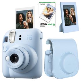 Instax Mini 12 Mavi 10'lu Film Çerçeve Deri Kılıf ve Fotoğraf Makinesi Seti