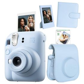 Instax Mini 12 Mavi 10'lu Film Çerçeve Kare Albüm Deri Kılıf ve Fotoğraf Makinesi Seti