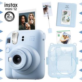 Instax Mini 12 Mavi 10'lu Film Kıskaçlı Stand PVC Albüm Simli Pleksi Kılıf ve Fotoğraf Makinesi Seti