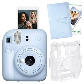 Instax Mini 12 Mavi 10'lu Film Laporta Albüm Şeffaf Kılıf ve Fotoğraf Makinesi Seti