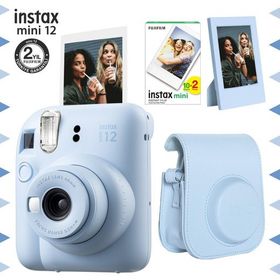 Instax Mini 12 Mavi 20'li Film Çerçeve Deri Kılıf ve Fotoğraf Makinesi Seti