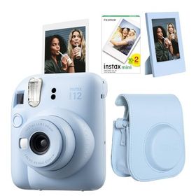 Instax Mini 12 Mavi 20'li Film Çerçeve Deri Kılıf ve Fotoğraf Makinesi Seti