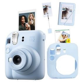 Instax Mini 12 Mavi 20'li Film Kıskaçlı Stand Mini Albüm Silikon Kılıf ve Fotoğraf Makinesi Seti