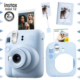 Instax Mini 12 Mavi 20'li Film Kıskaçlı Stand Mini Albüm Silikon Kılıf ve Fotoğraf Makinesi Seti