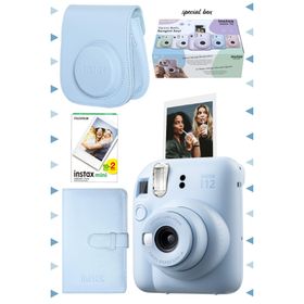 Instax Mini 12 Mavi 20'li Film Laporta Albüm Deri Kılıf ve Fotoğraf Makinesi Seti