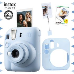 Instax Mini 12 Mavi Fotoğraf Makinesi 20'li Film Kıskaçlı Resim Standı ve Silikon Kılıf Seti