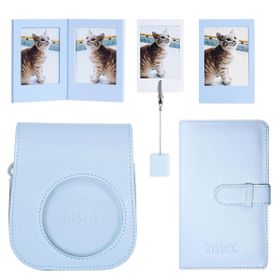 Instax Mini 12 Mavi Fotoğraf Makinesi ve 20'li Film Mini Albüm ve Deri Kılıf Seti